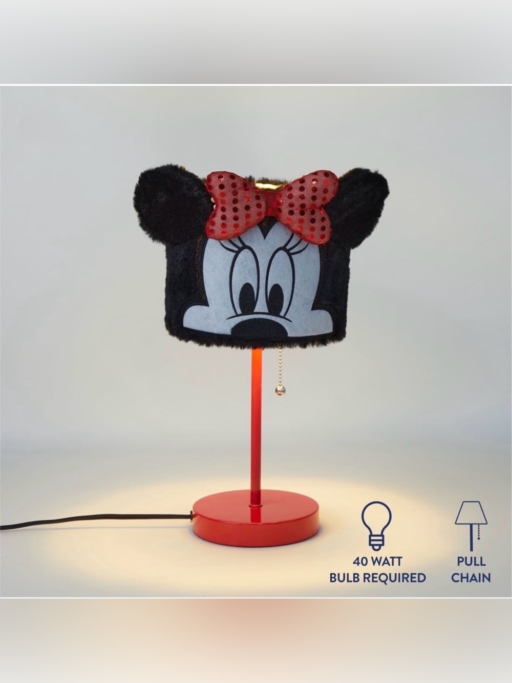 Disney Minnie Mouse Plush Table Lamp Red Bow Kids Bedroom Decor 15”